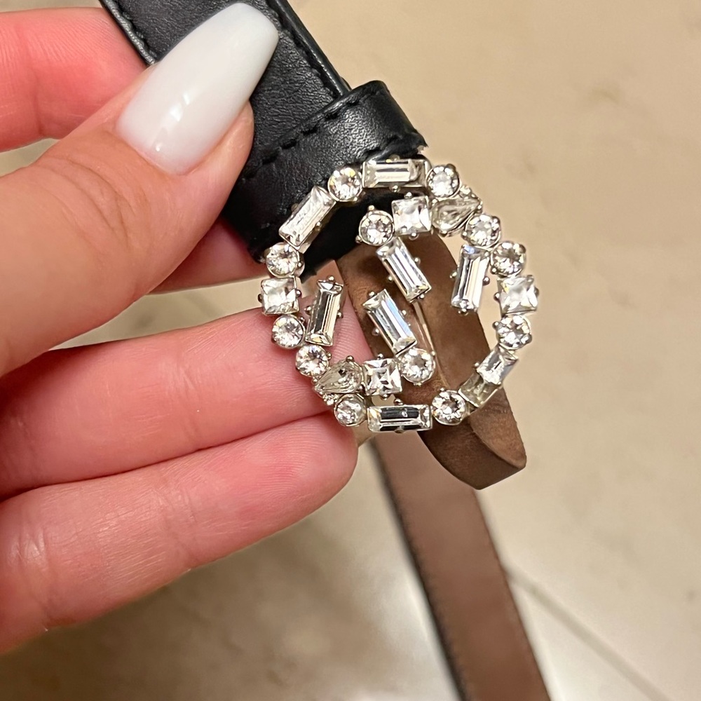 GUCCI Leather Crystal Embellishments Belt